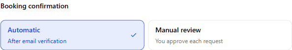 Booking confirmation with Automatic selected and Manual review available.